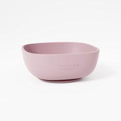Muqee Peeko suction bowl in rose-petal pink with non-slip base to prevent spills.