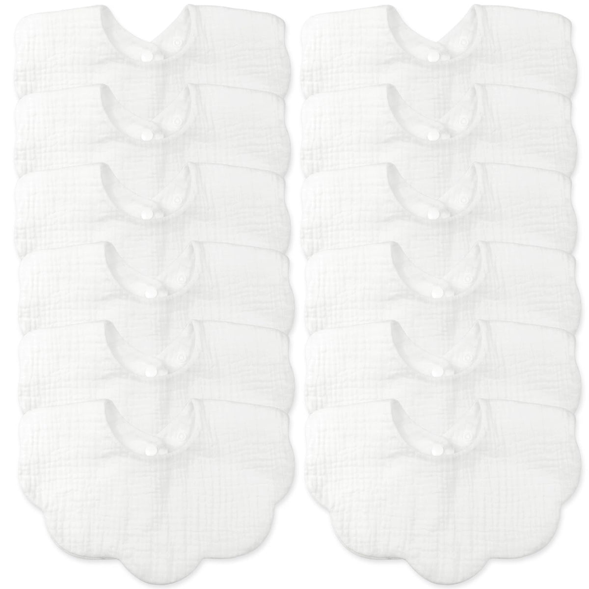 MUSBUY baby bib closeup showing four-layer muslin softness for gentle feeding.
