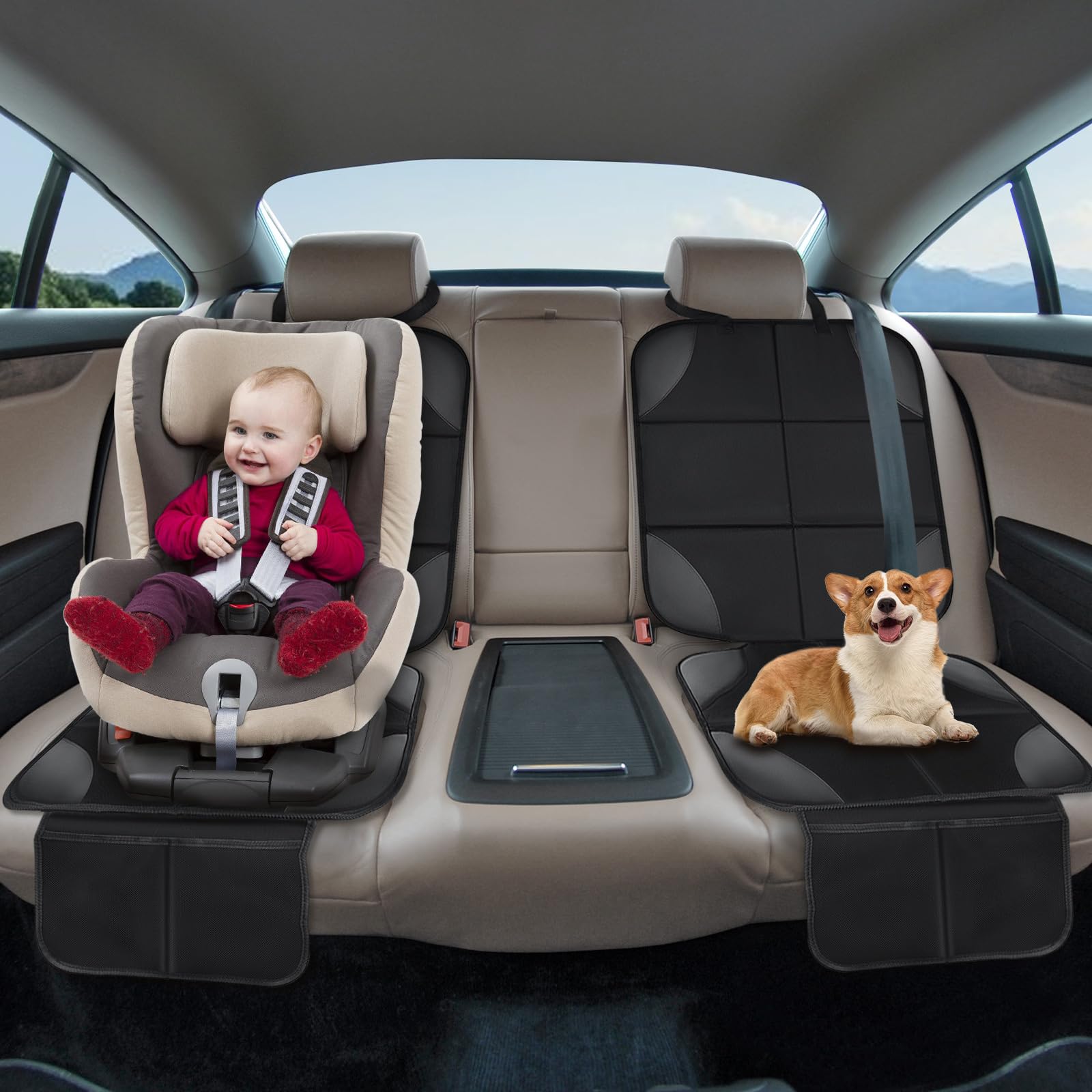 Musclez car seat protector easy-clean wipe simplifies maintenance after messy trips.