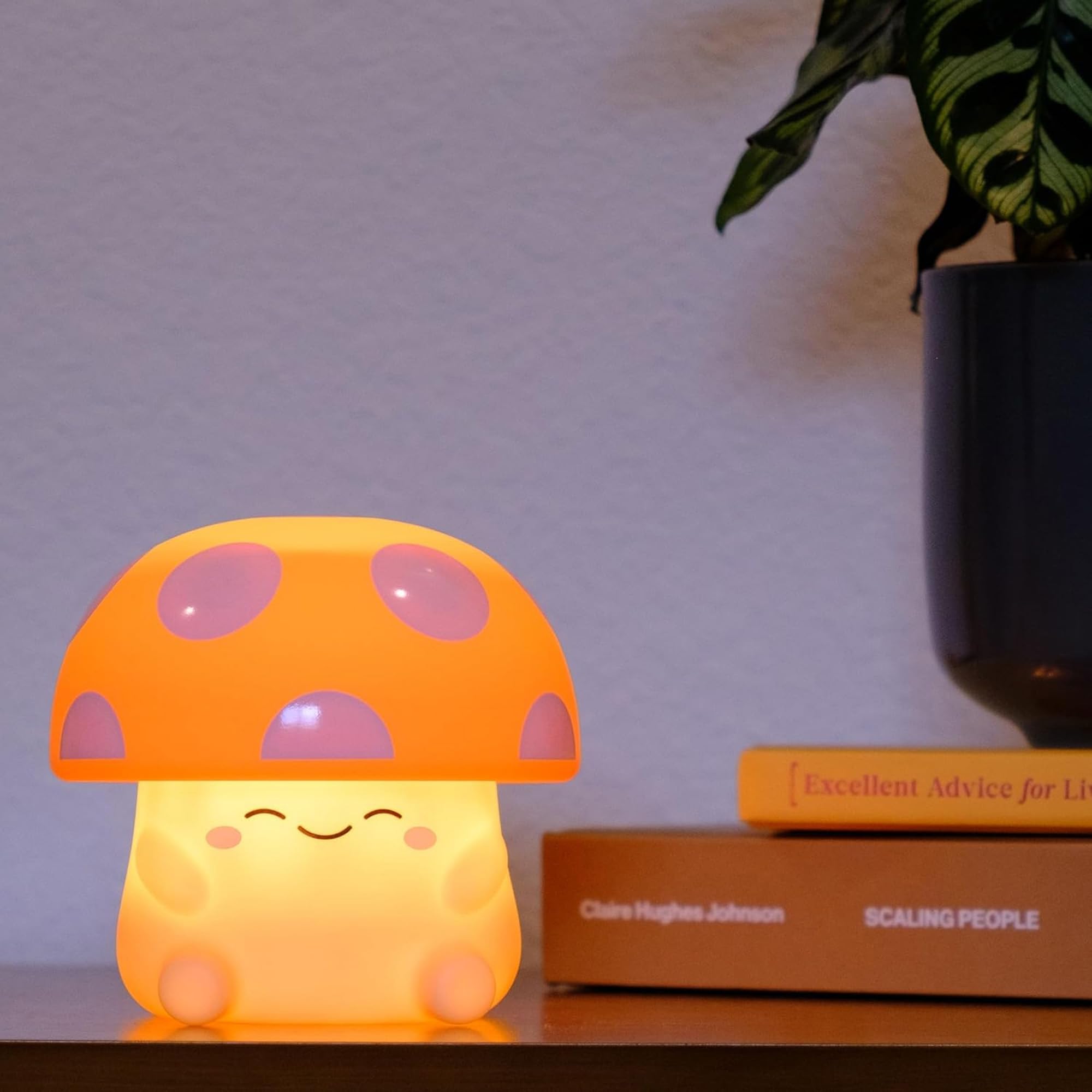 Mushi battery-powered night light lasts up to 30 hours on a set.
