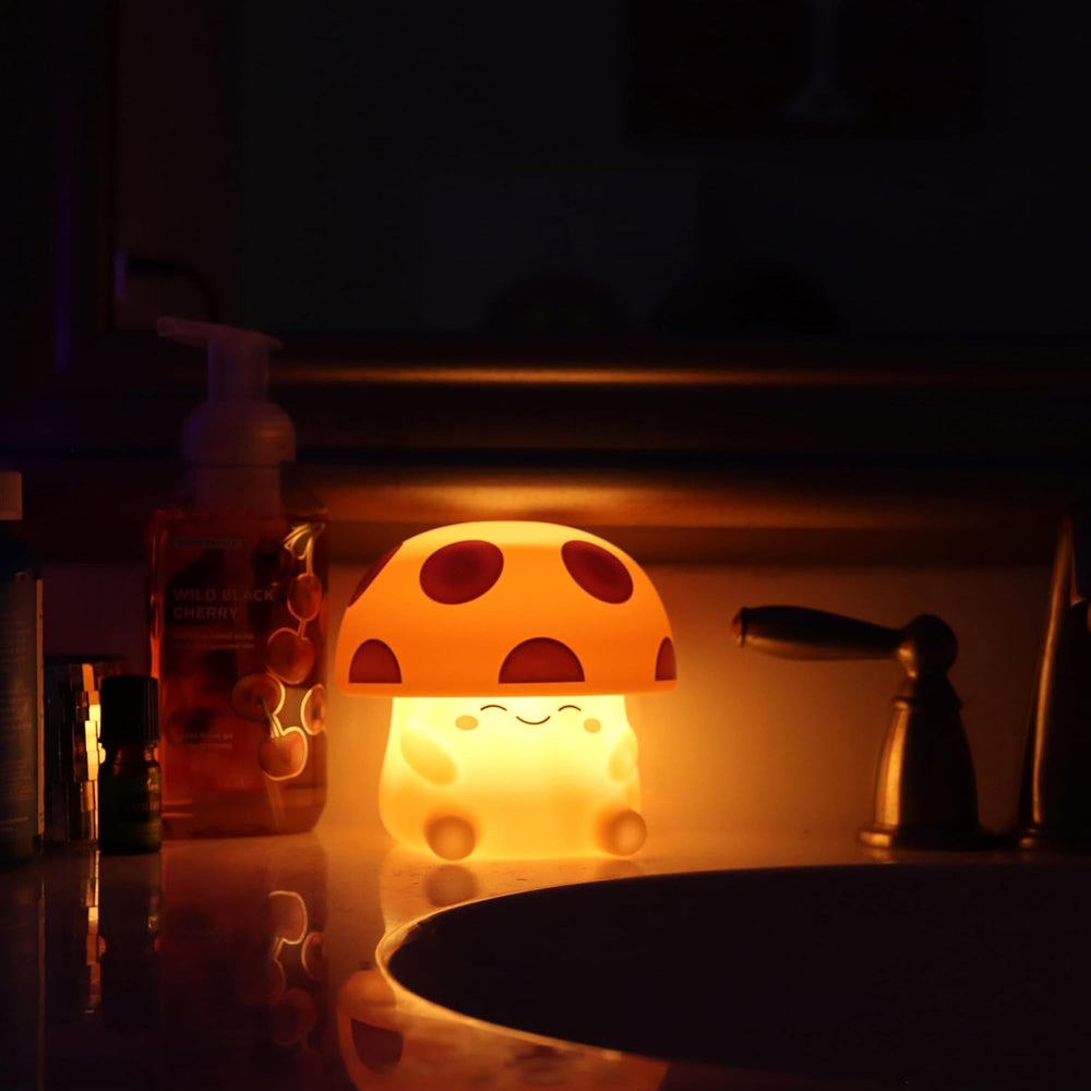 Mushi BPA-free silicone night light emphasizes kid-friendly safety.