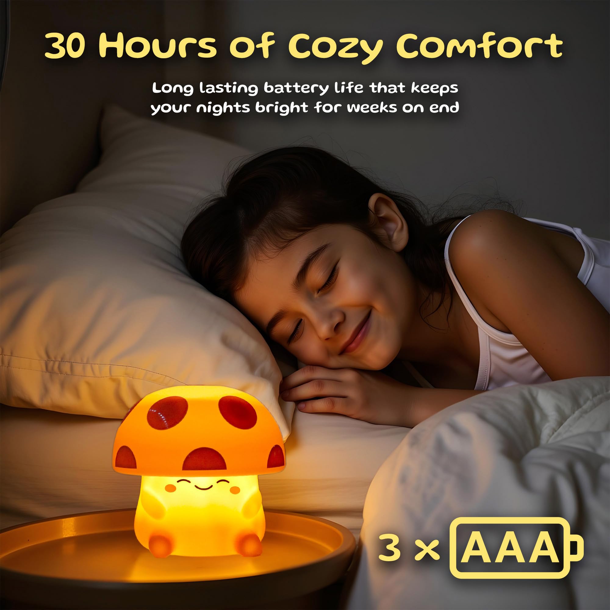Mushi silicone night light in a baby nursery offering a gentle glow.