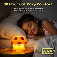 Mushi silicone night light in a baby nursery offering a gentle glow.