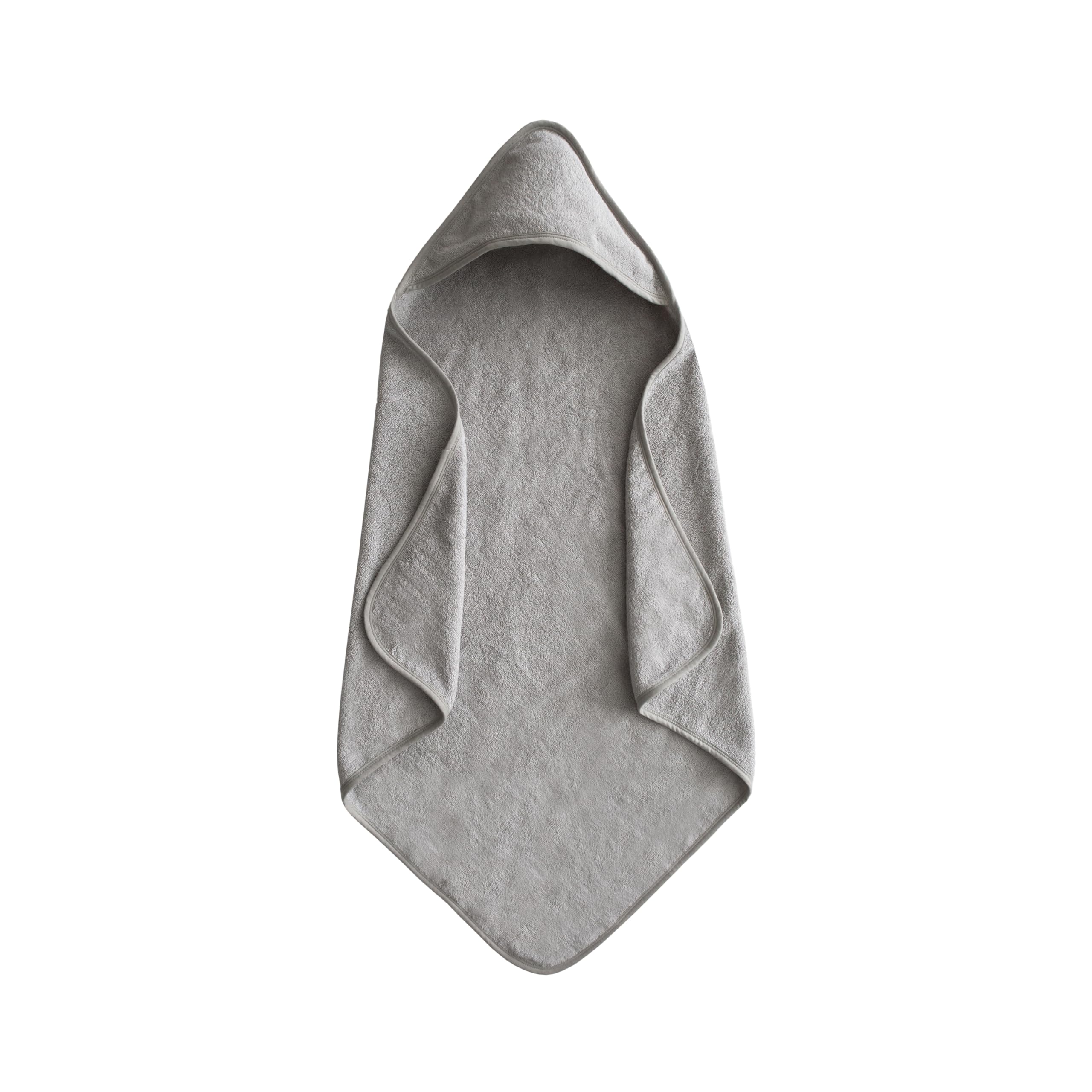 Mushie baby hooded towel gray closeup showing plush organic cotton for gentle bath time