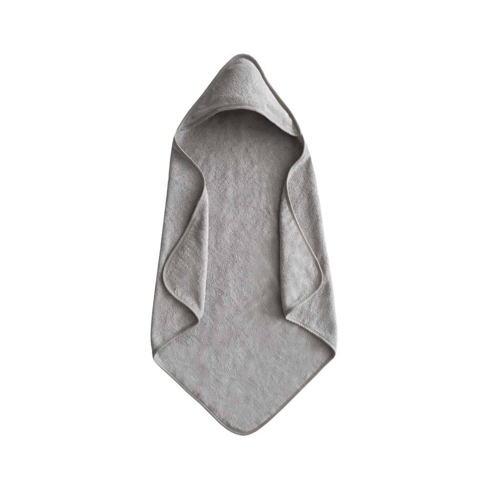 Mushie baby hooded towel gray closeup showing plush organic cotton for gentle bath time