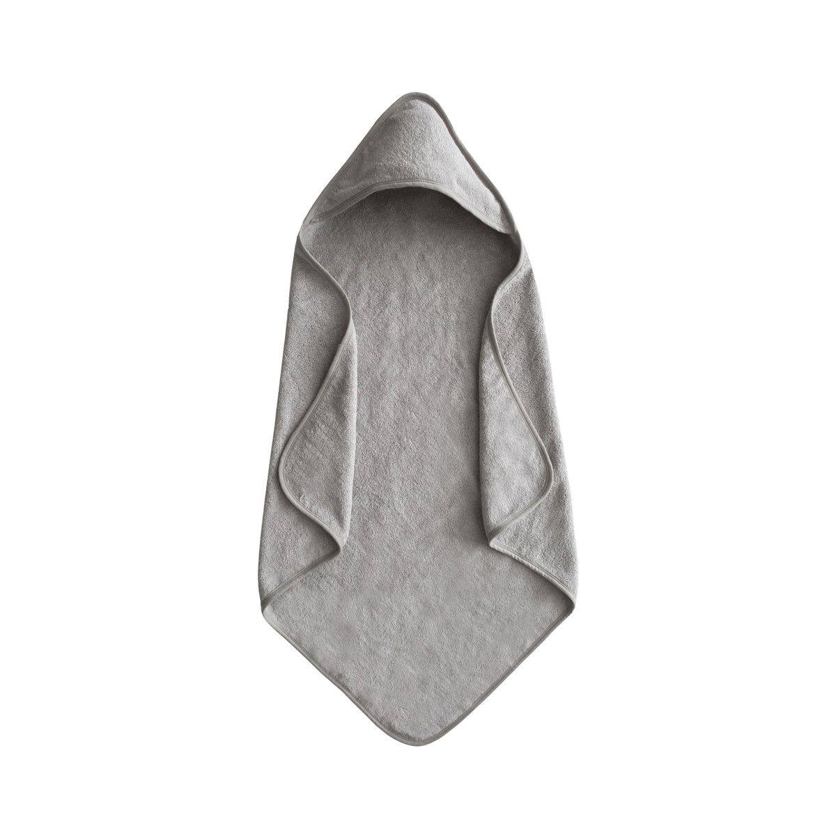 Mushie baby hooded towel gray closeup showing plush organic cotton for gentle bath time