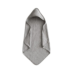 Mushie baby hooded towel gray closeup showing plush organic cotton for gentle bath time