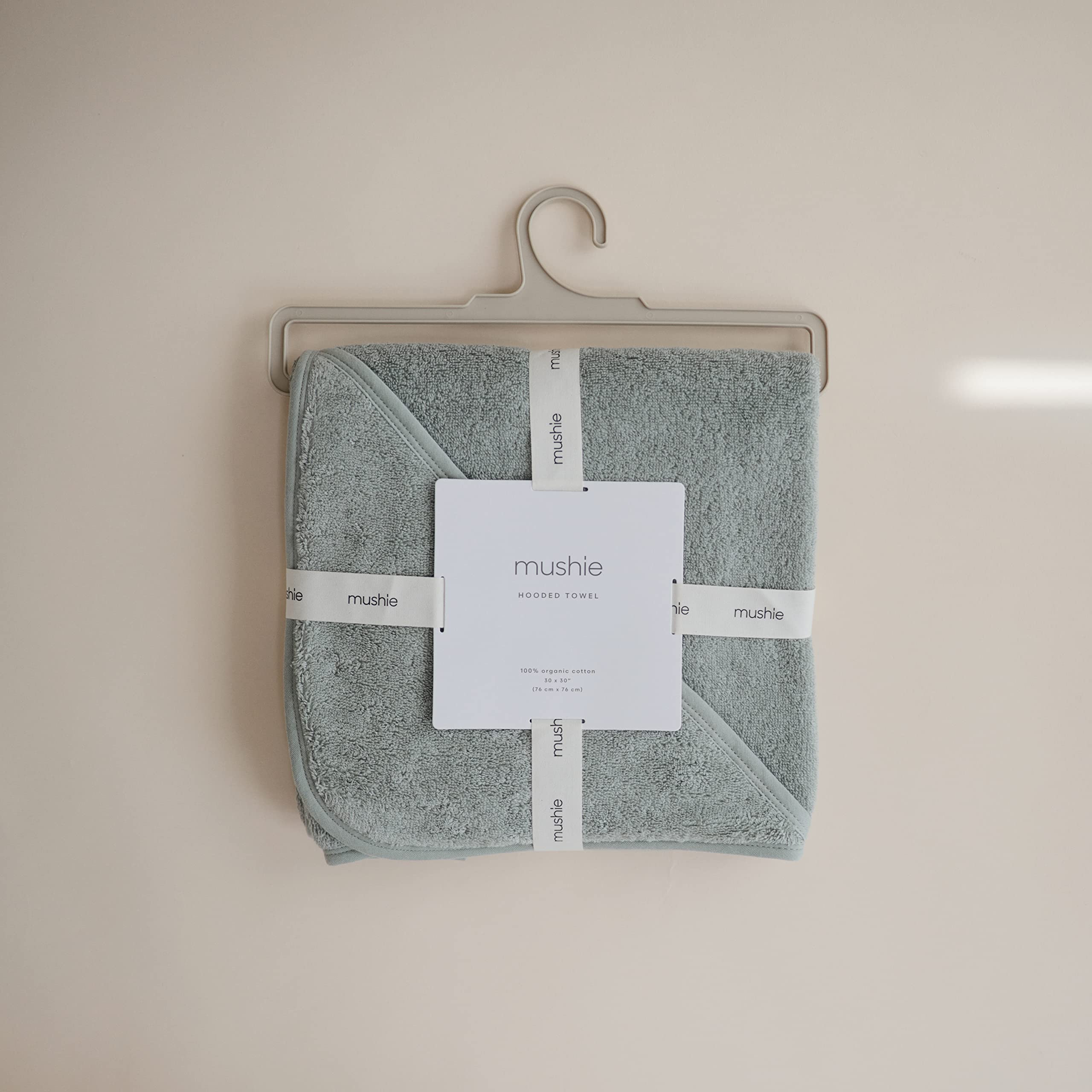 Mushie Baby Hooded Towel Moss machine washable and soft after washes