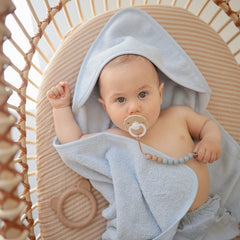 Mushie hooded towel one-size 30.5 by 30.5 inches for cozy drying.