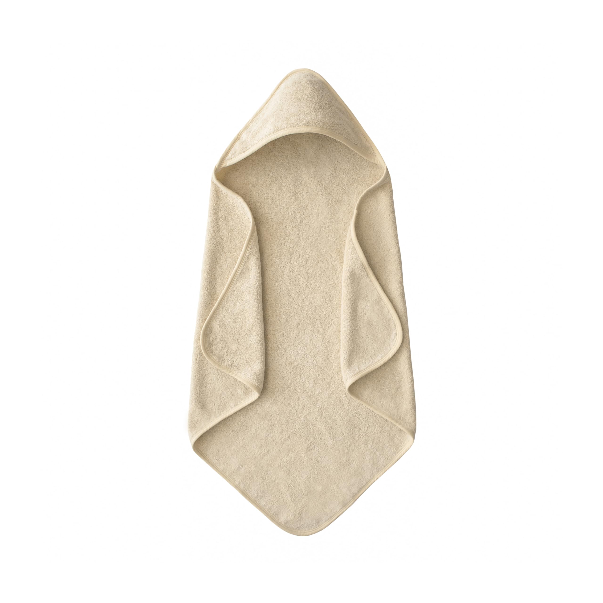 Mushie baby hooded towel in fog organic cotton offers gentle post-bath warmth.