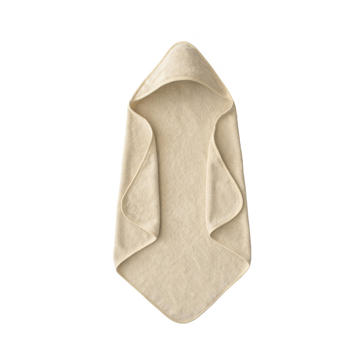 Mushie baby hooded towel in fog organic cotton offers gentle post-bath warmth.