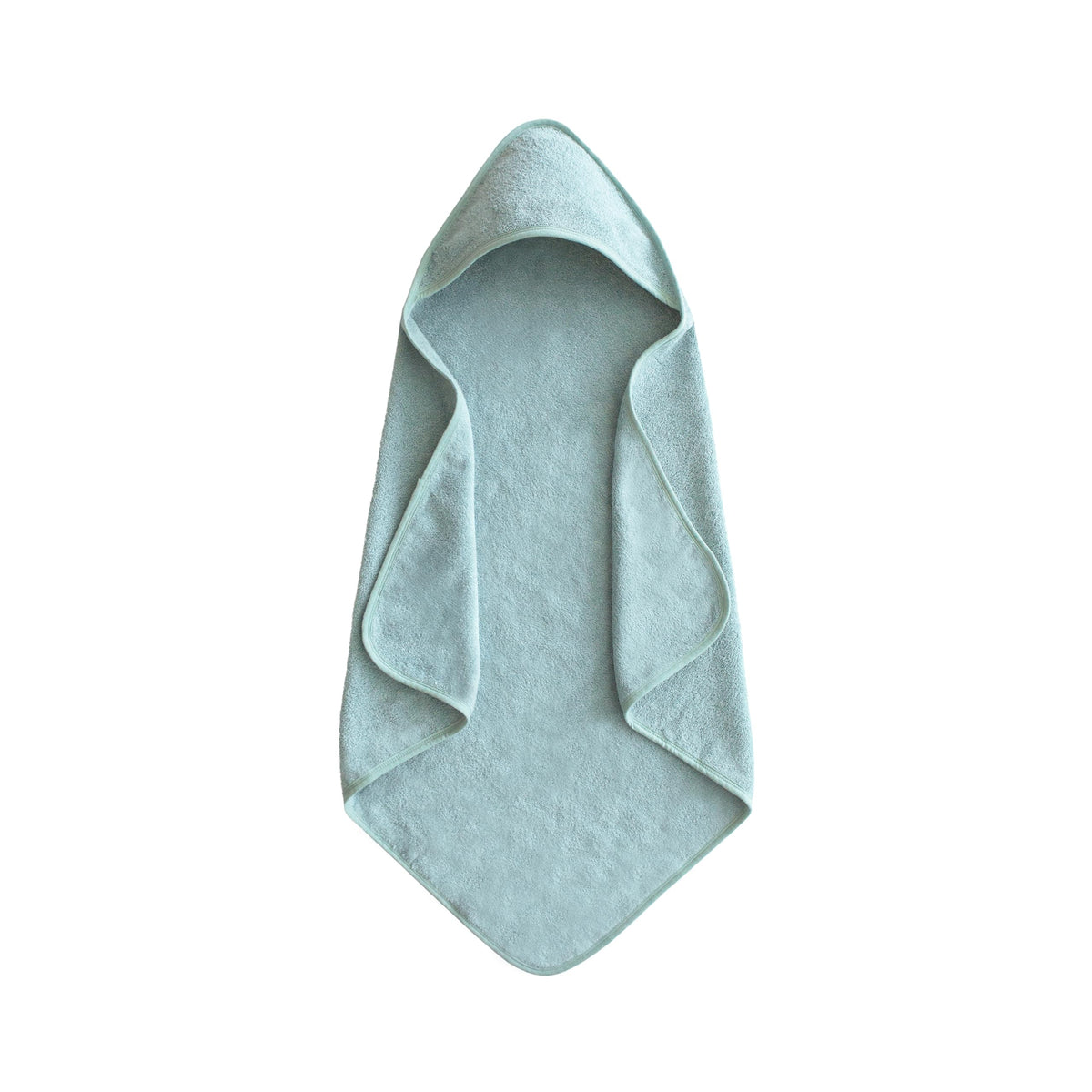 Mushie baby hooded towel Sea Mist closeup, plush organic cotton for gentle post-bath warmth.