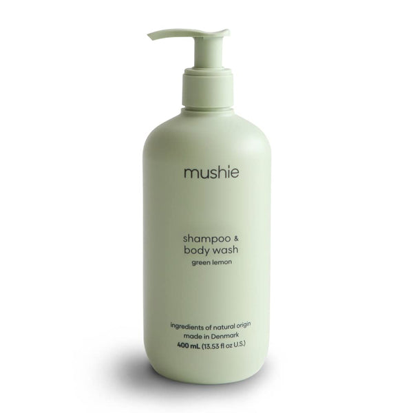 Mushie Baby Shampoo bottle with green lemon scent for gentle cleansing