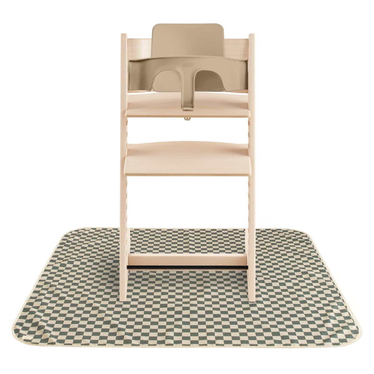 Mushie Baby Splat Mat Olive Check under high chair to catch spills