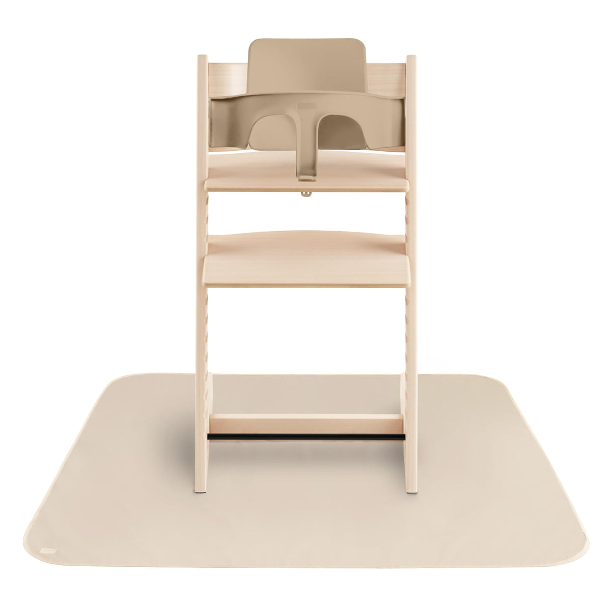 Mushie Baby Splat Mat under high chair for spill protection