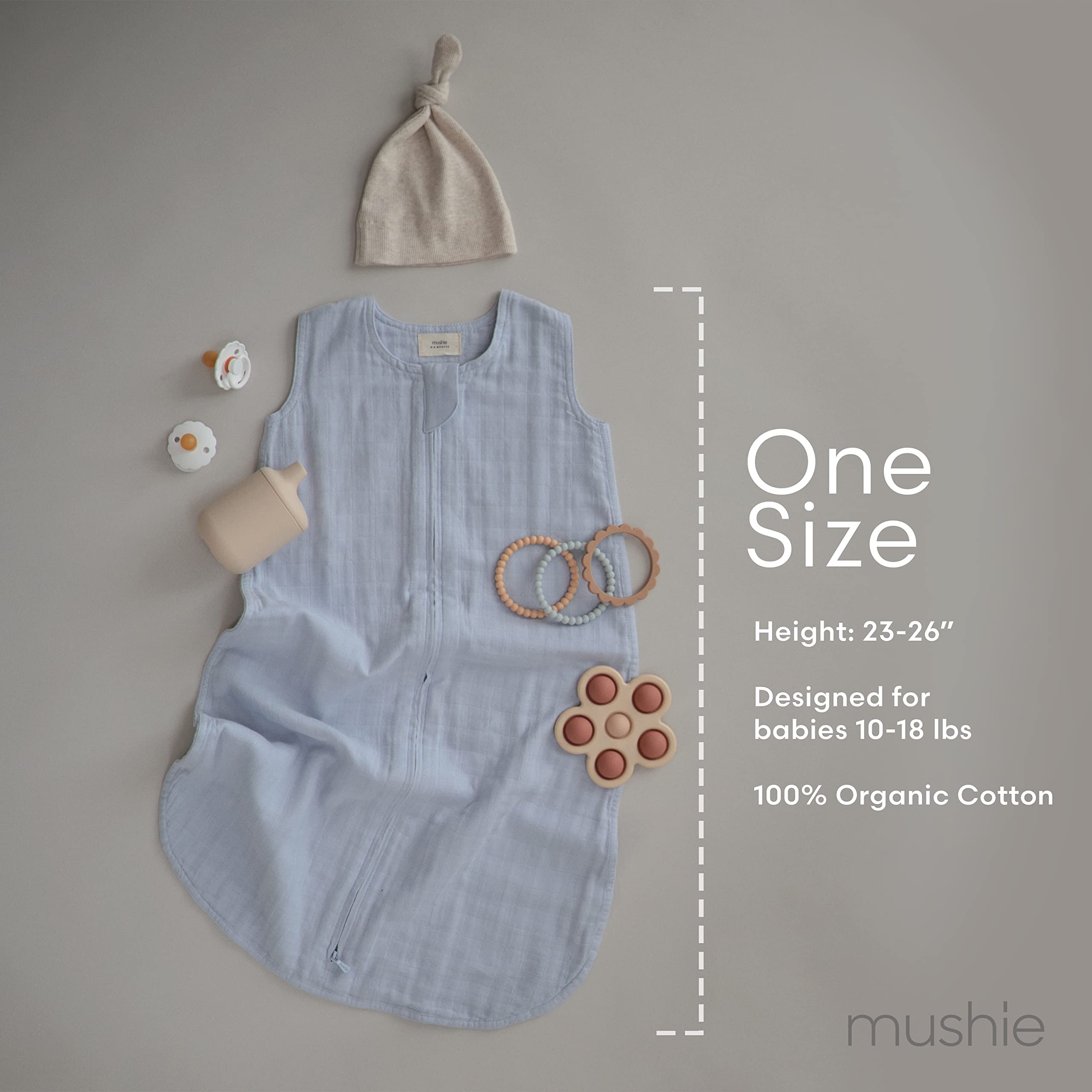 Mushie blanket designed for 23-26 inch infants ensures proper fit.