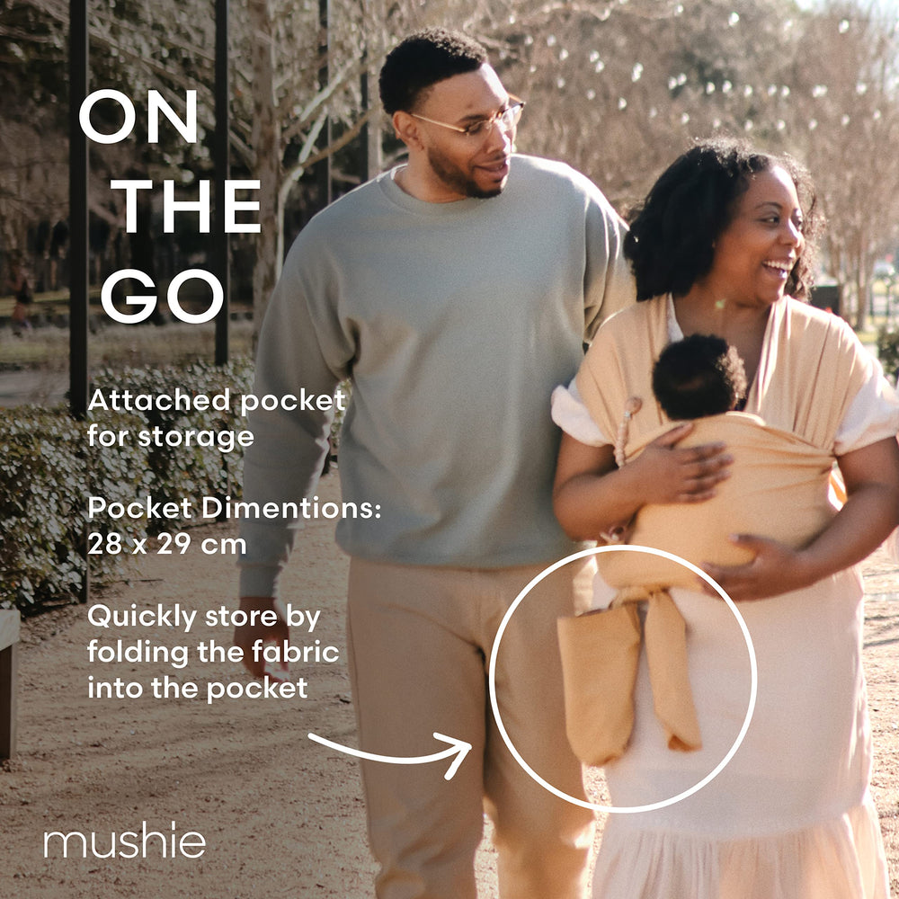 Mushie brand story reflected by the Roman Green wrap design.