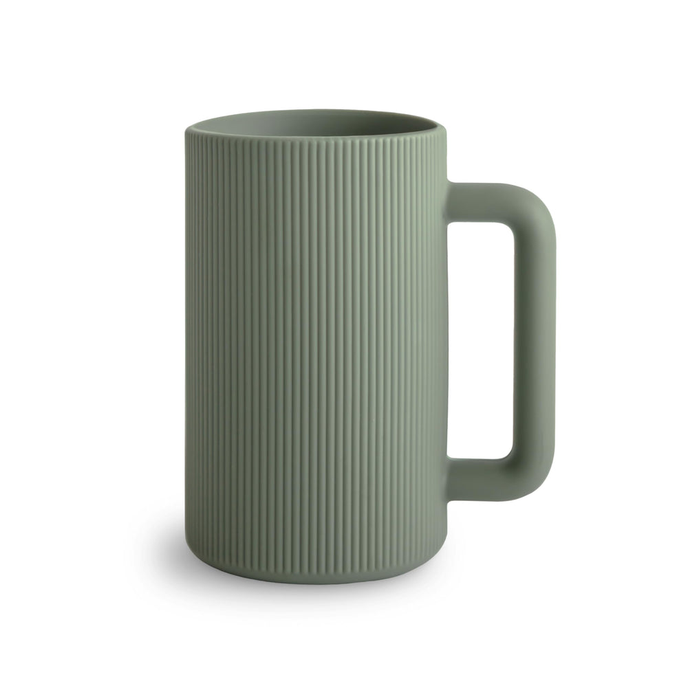 Mushie bath rinse cup with handle for easy, controlled rinsing.