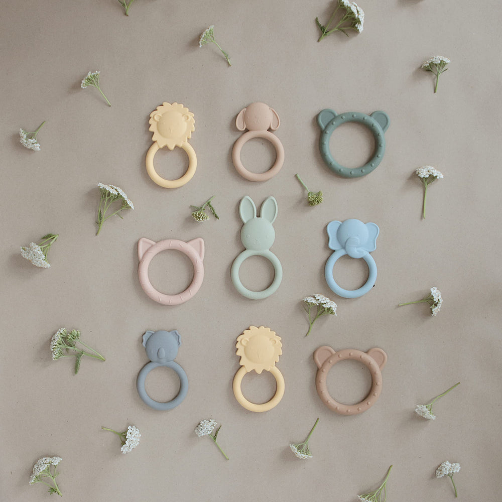 Mushie Bear teether with refined colours enhances modern home decor