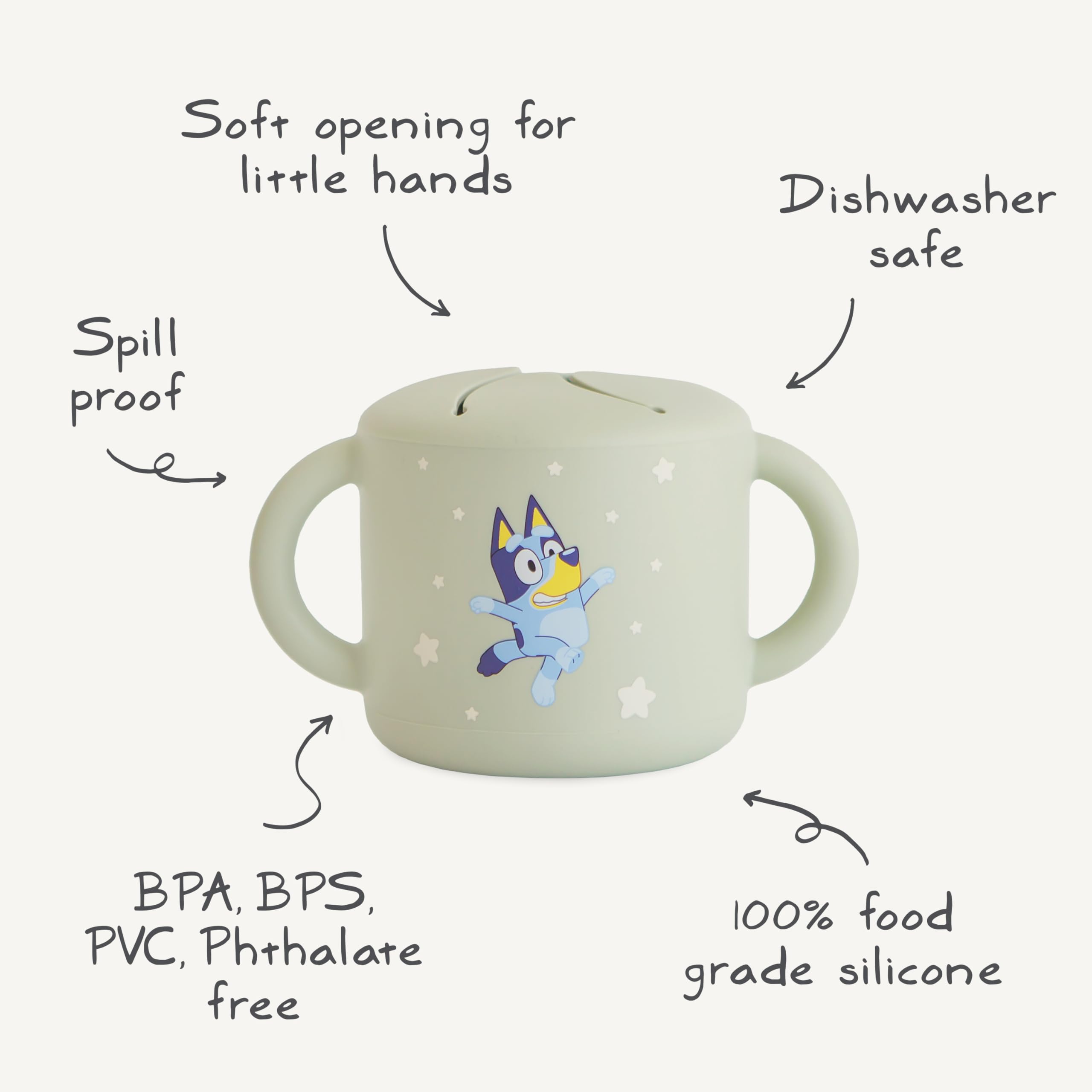 Mushie Bluey uses food-grade silicone for safe mealtime.