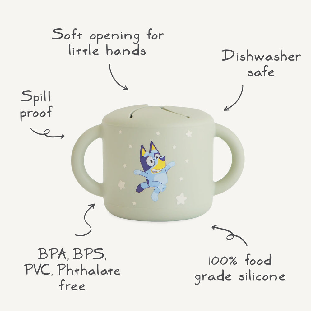 Mushie Bluey uses food-grade silicone for safe mealtime.