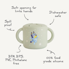 Mushie Bluey uses food-grade silicone for safe mealtime.