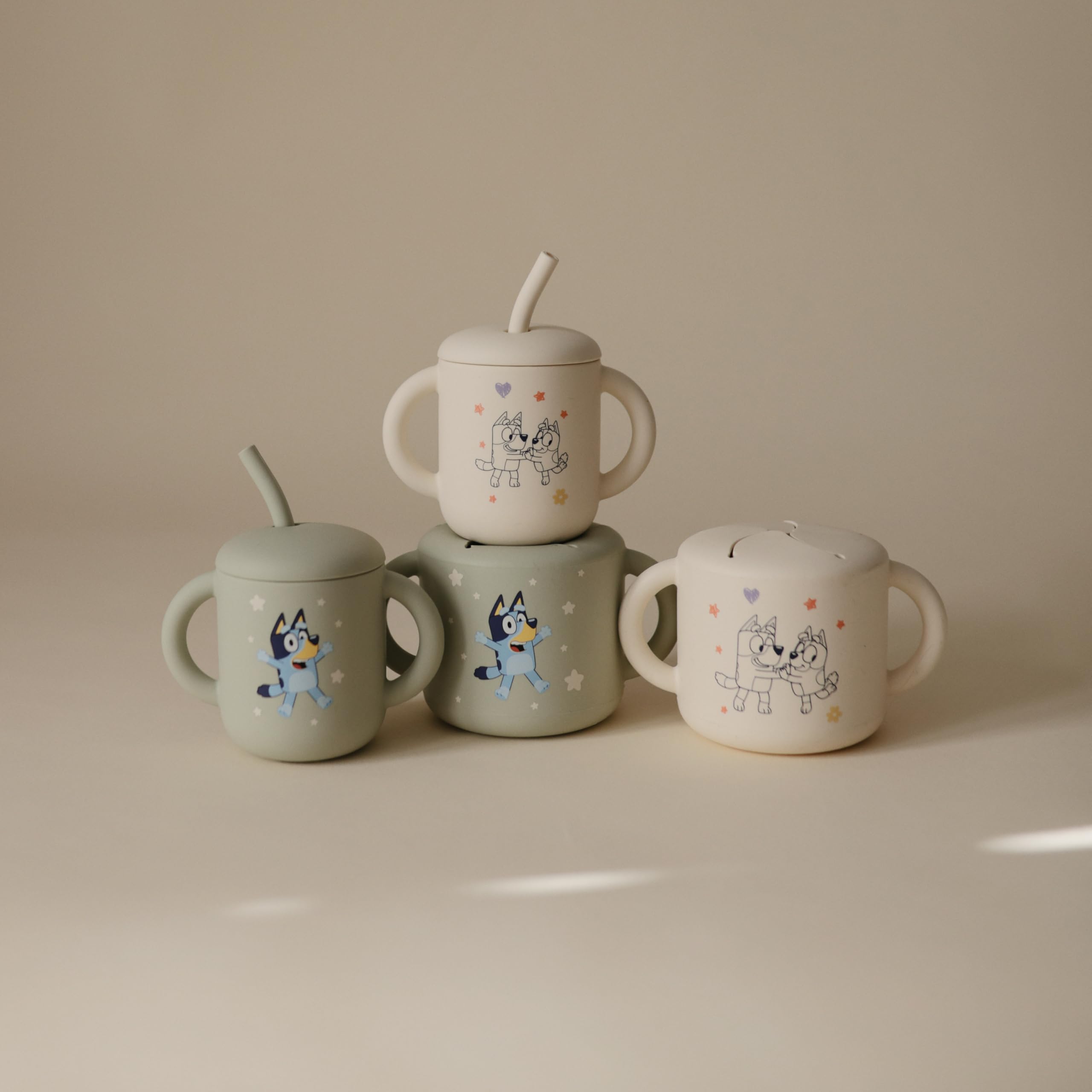 Mushie Bluey mealtime cup suits home, car, and daycare use.