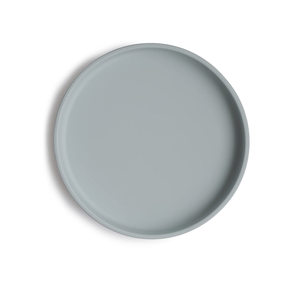 Mushie Classic Silicone Suction Plate stone closeup showing strong suction for mess-free meals.