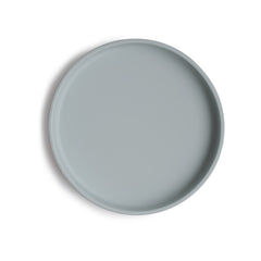 Mushie Classic Silicone Suction Plate stone closeup showing strong suction for mess-free meals.