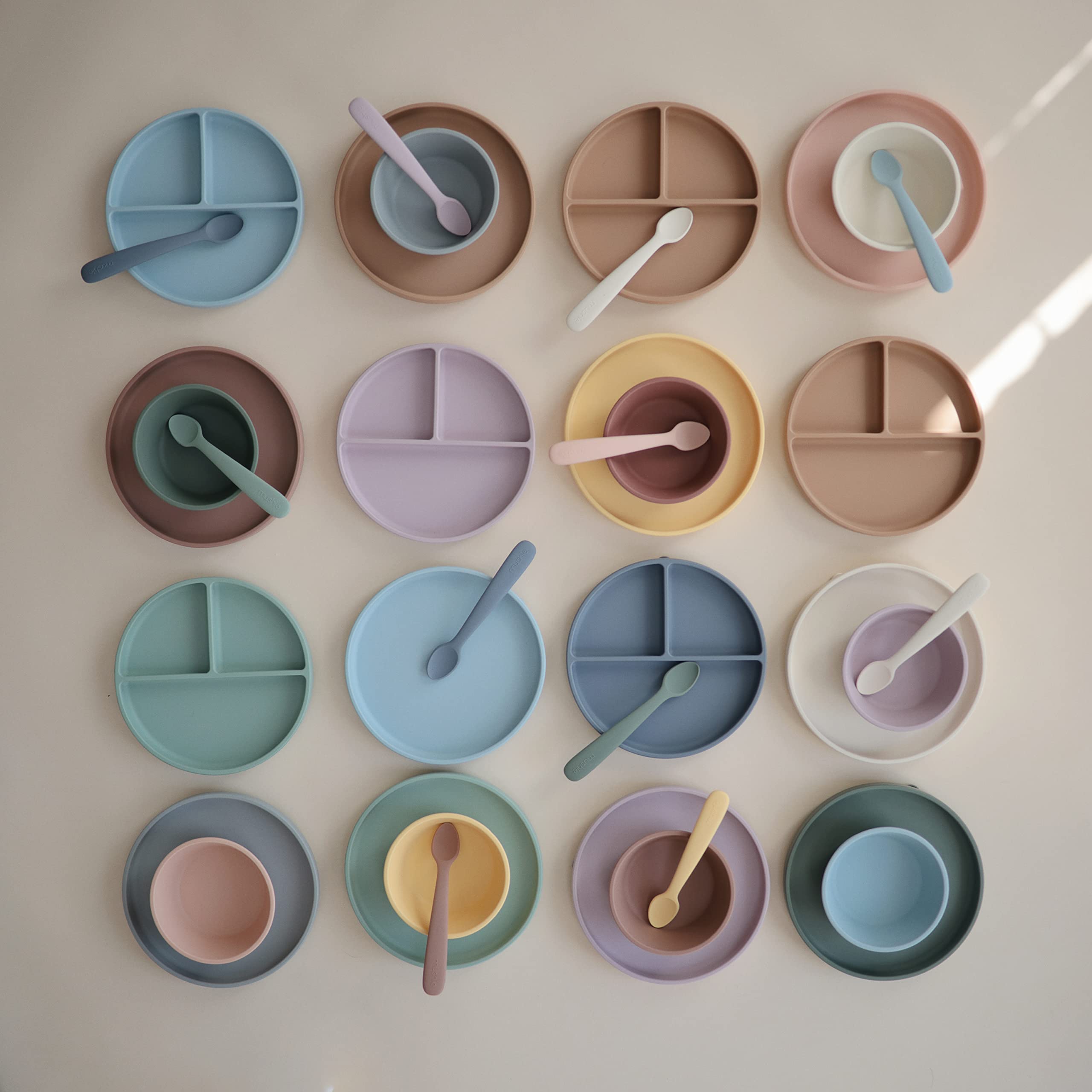 Mushie Classic Silicone Suction Plate stone compact design for clutter-free table.