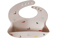 Mushie silicone bib is food-grade, BPA-free, safe for babies.