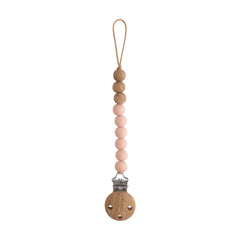 Mushie Eva pacifier clip blush beads keeps pacifier handy on-the-go.