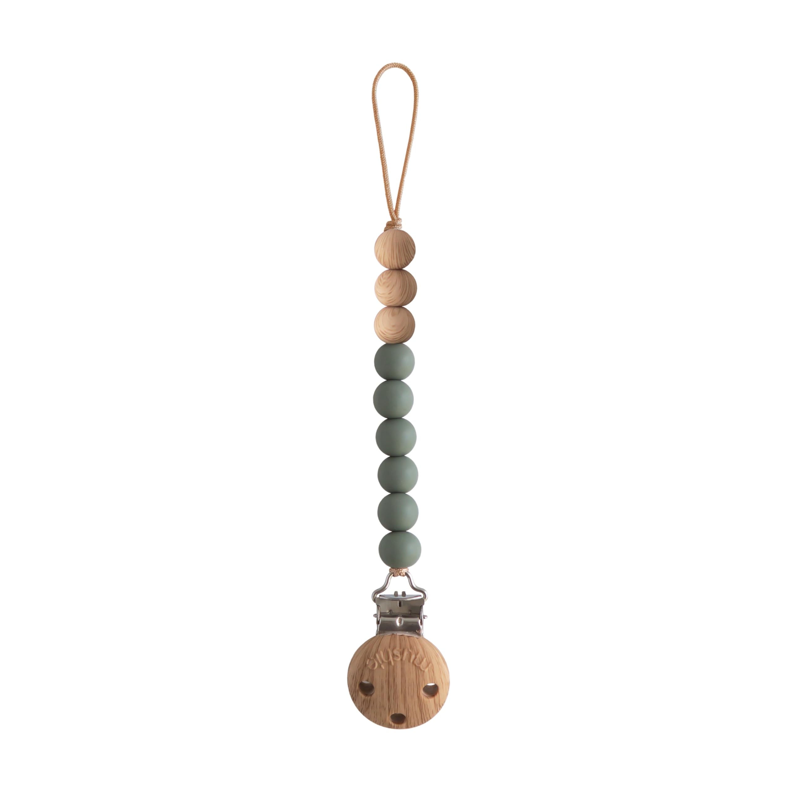 Mushie Eva silicone pacifier clip with beads for on-the-go soothing