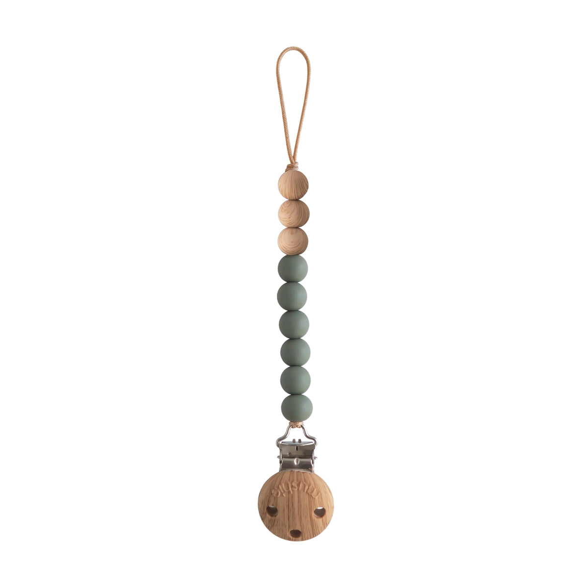 Mushie Eva silicone pacifier clip with beads for on-the-go soothing
