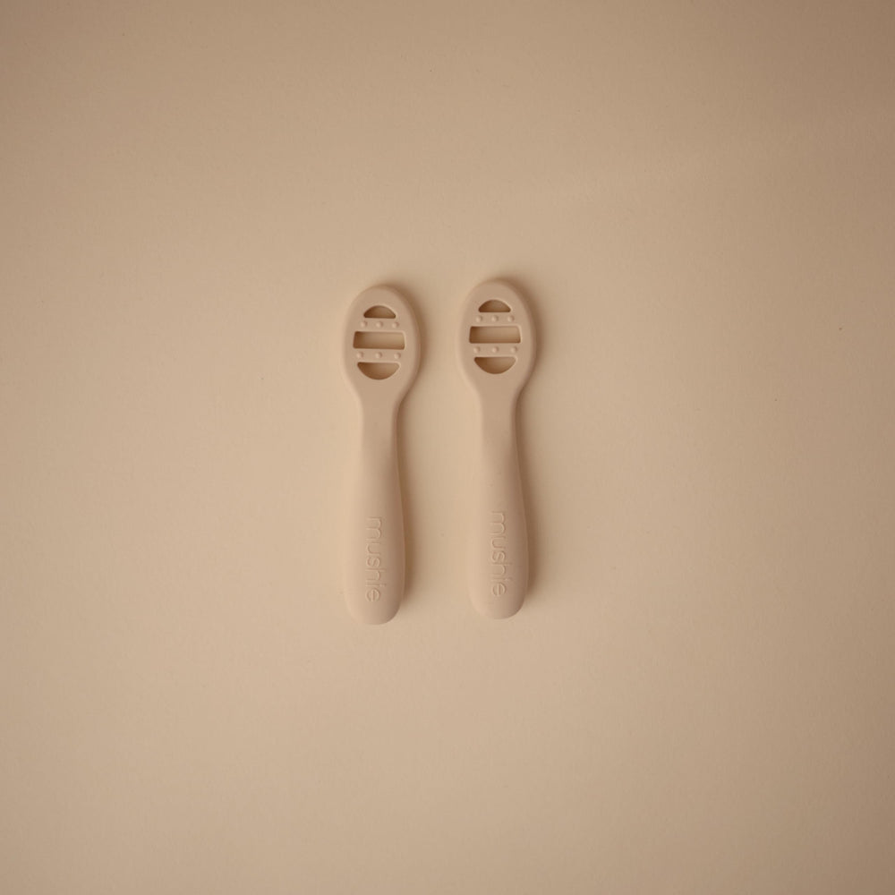 Mushie spoon with sensory dots for teething gums and calming touch