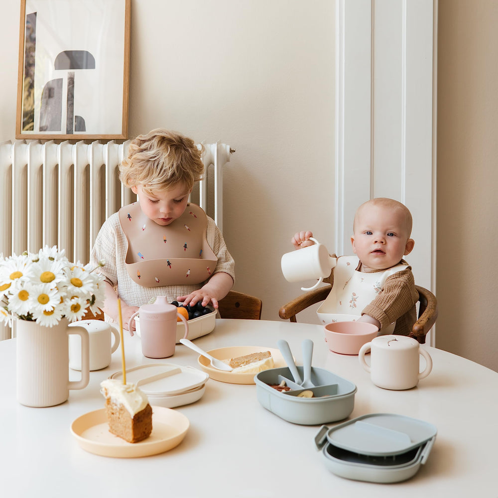 Made in Denmark stamp on powder blue flatware design.