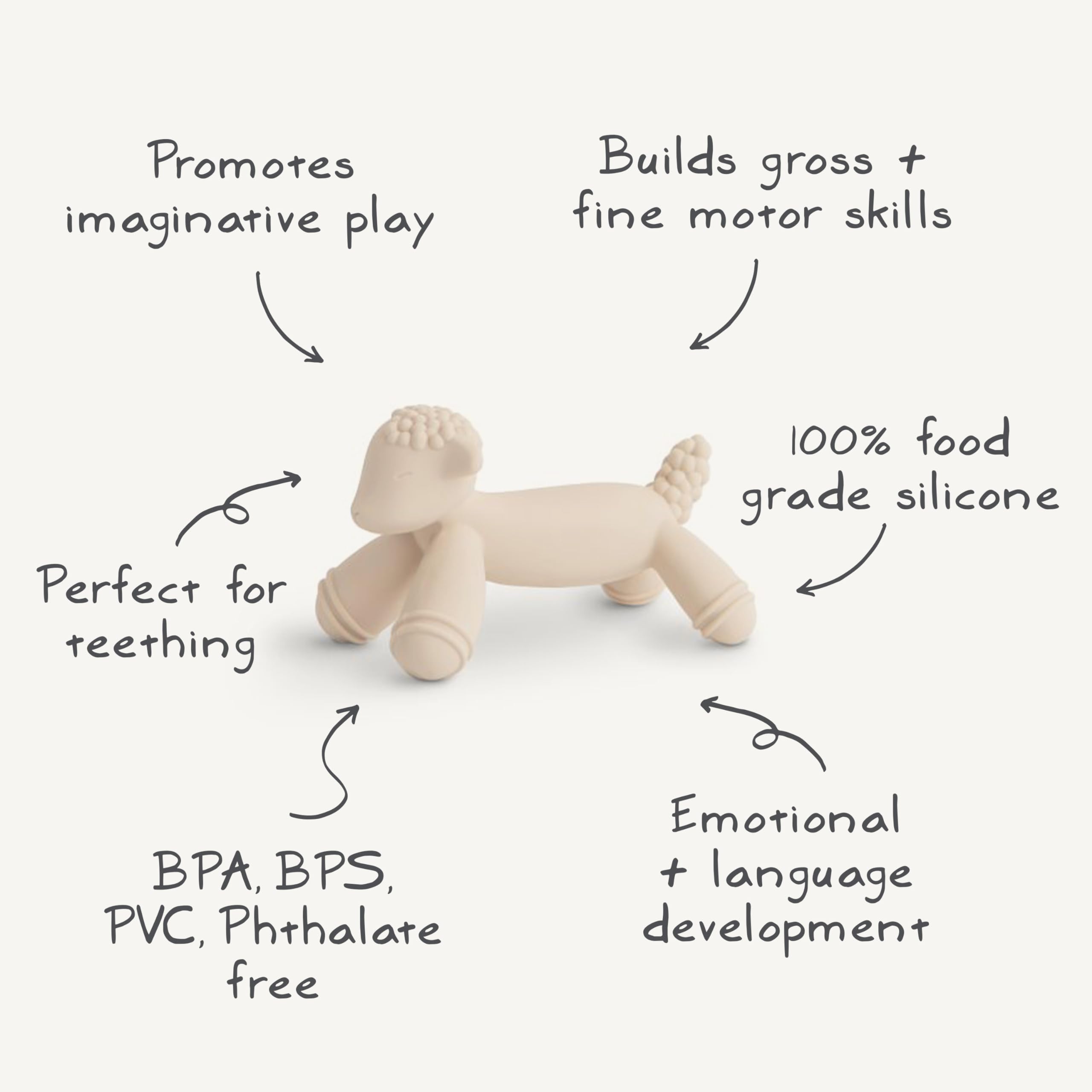 Mushie teether in hand shows child-friendly size