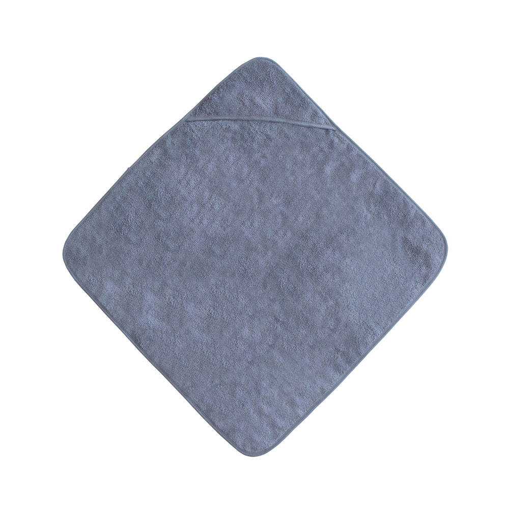Mushie hooded towel with attached hood for cozy head-to-toe drying.