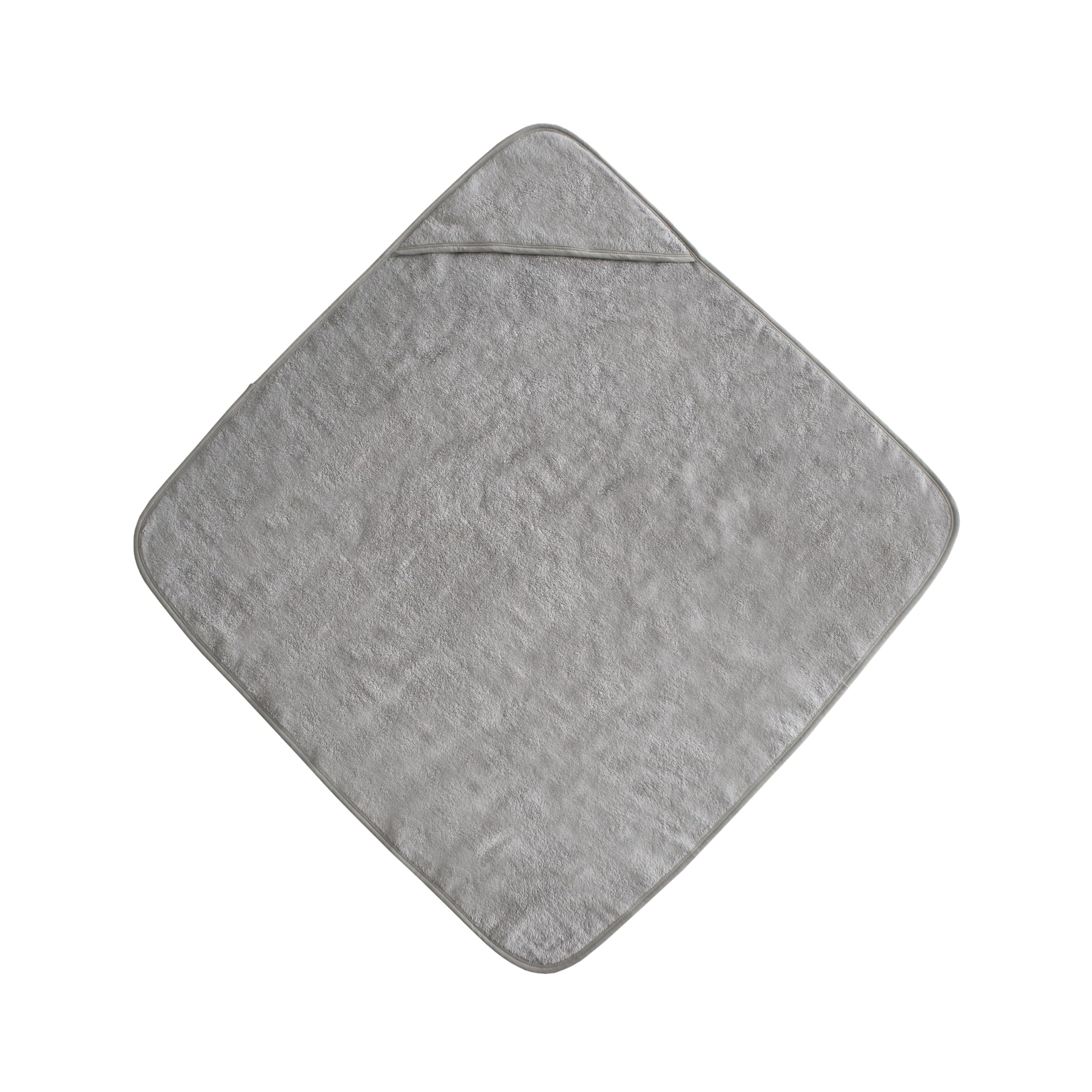 Mushie hooded towel gray fabric texture highlight for post-bath comfort