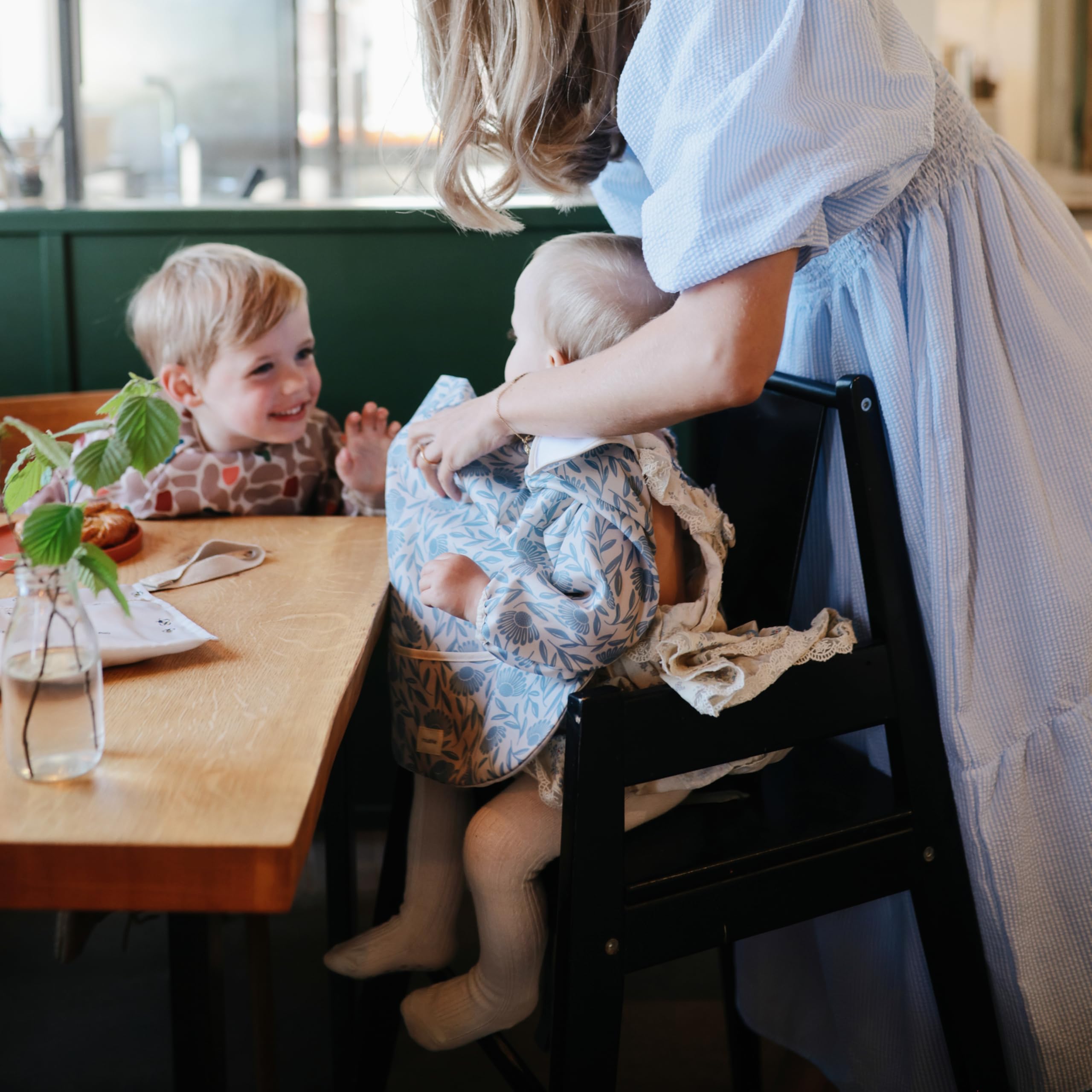 Mushie long sleeve bib is machine washable for easy care