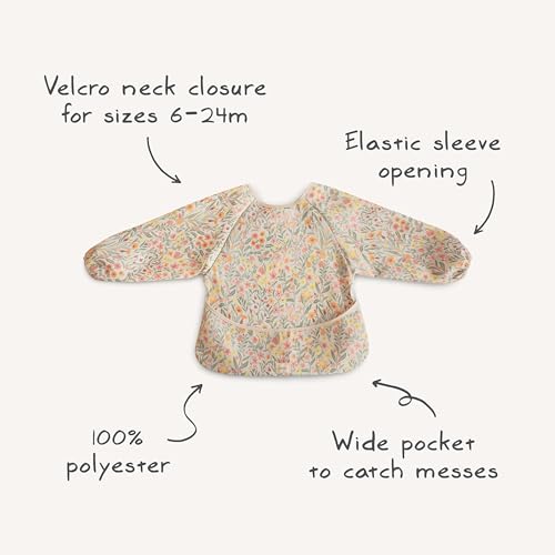 Mushie long sleeve bib in Roman Green provides full coverage for outfits