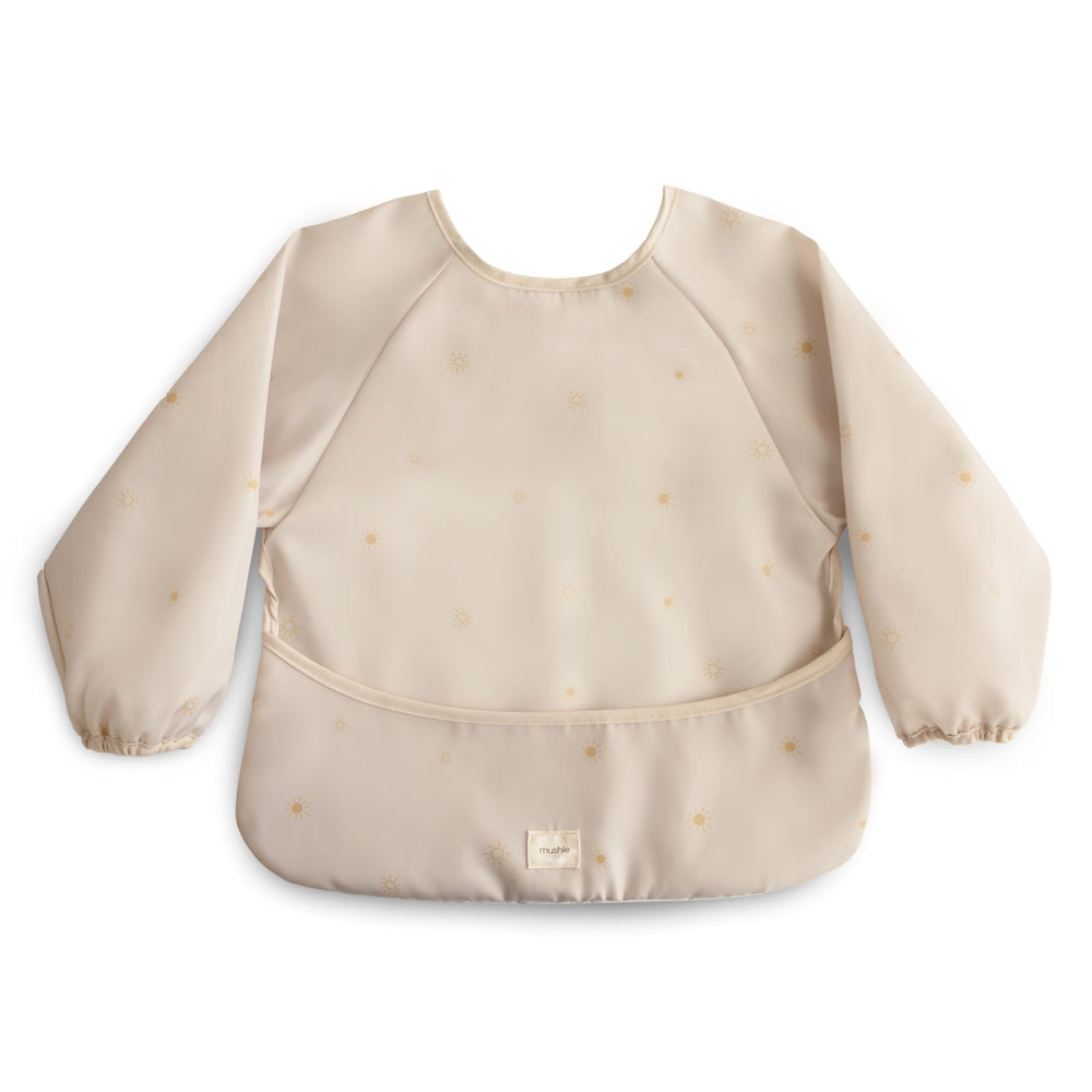 Mushie long sleeve bib sun water-resistant fabric keeps outfits clean during meals