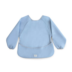 Mushie long sleeve bib Tradewinds front view demonstrates water-resistant protection for meals.