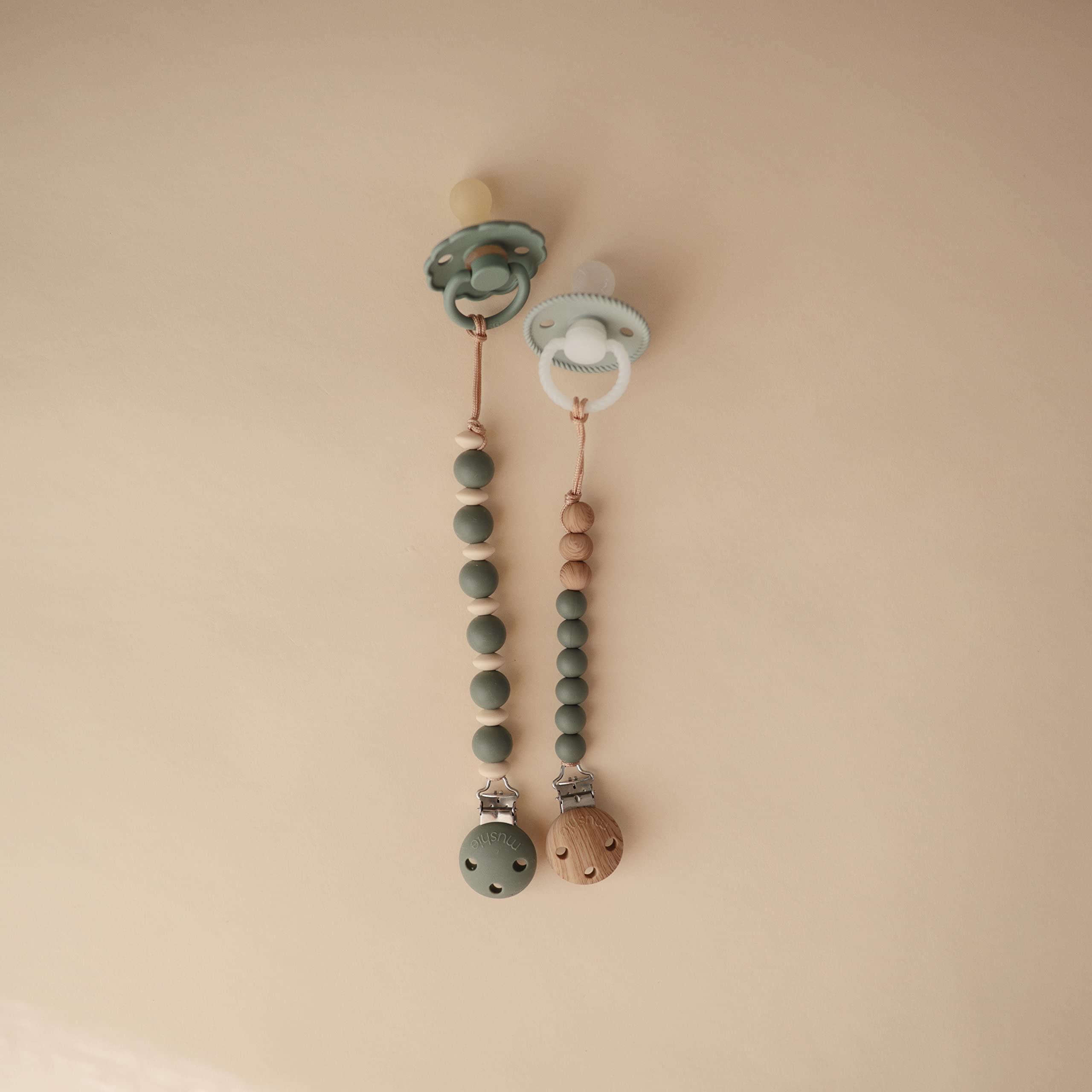 Mushie Luna silicone beads in soft colors for stylish attachment