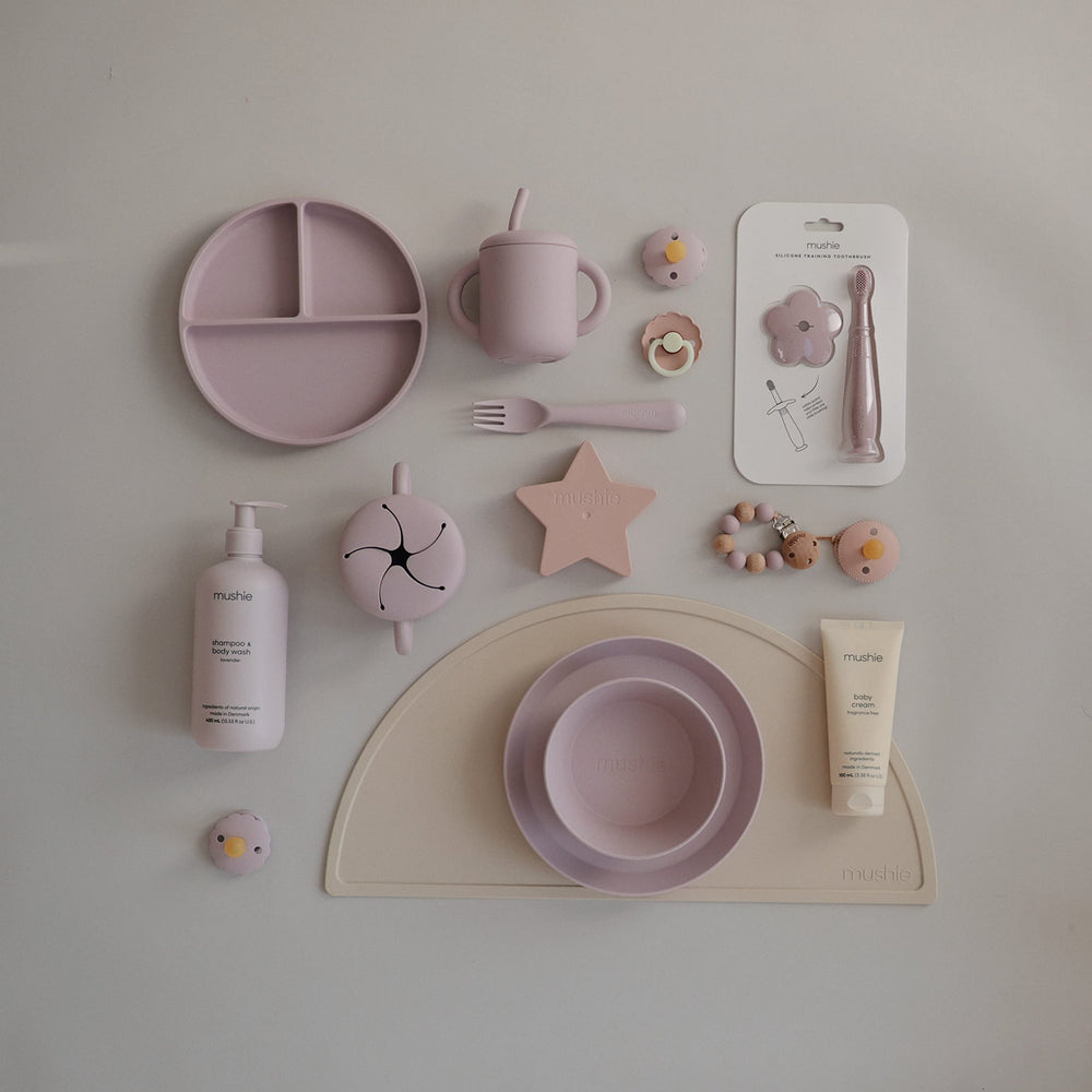 Mushie made-in-denmark packaging highlights origin and branding.