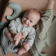 Mushie Moon Security Blanket close-up muslin texture emphasizes breathability and softness.