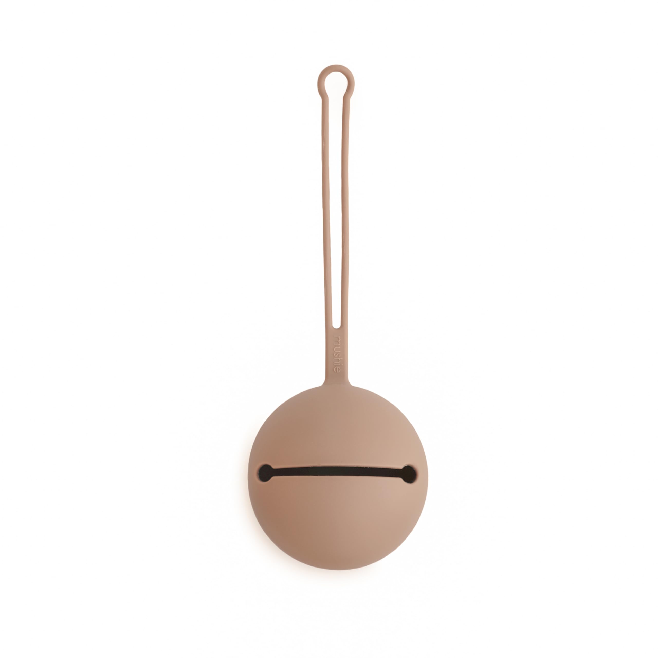 Mushie pacifier silicone case closeup, soft material and clean design for easy on-the-go use.