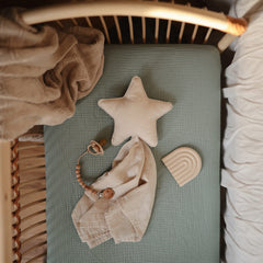 Mushie pre-washed softness mini crib sheet ensures gentle feel after washing