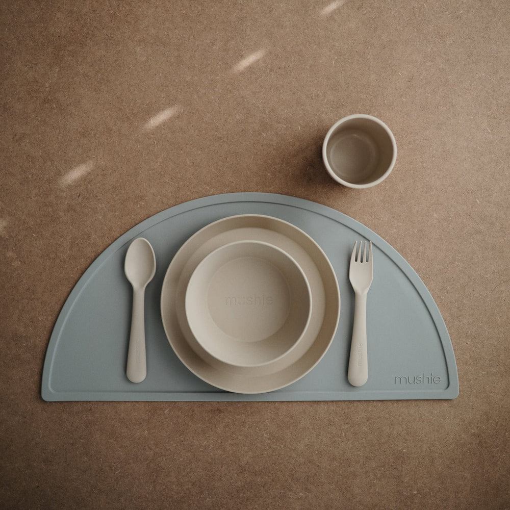 Mushie vanilla bowls icon dishwasher safe, convenient cleanup.