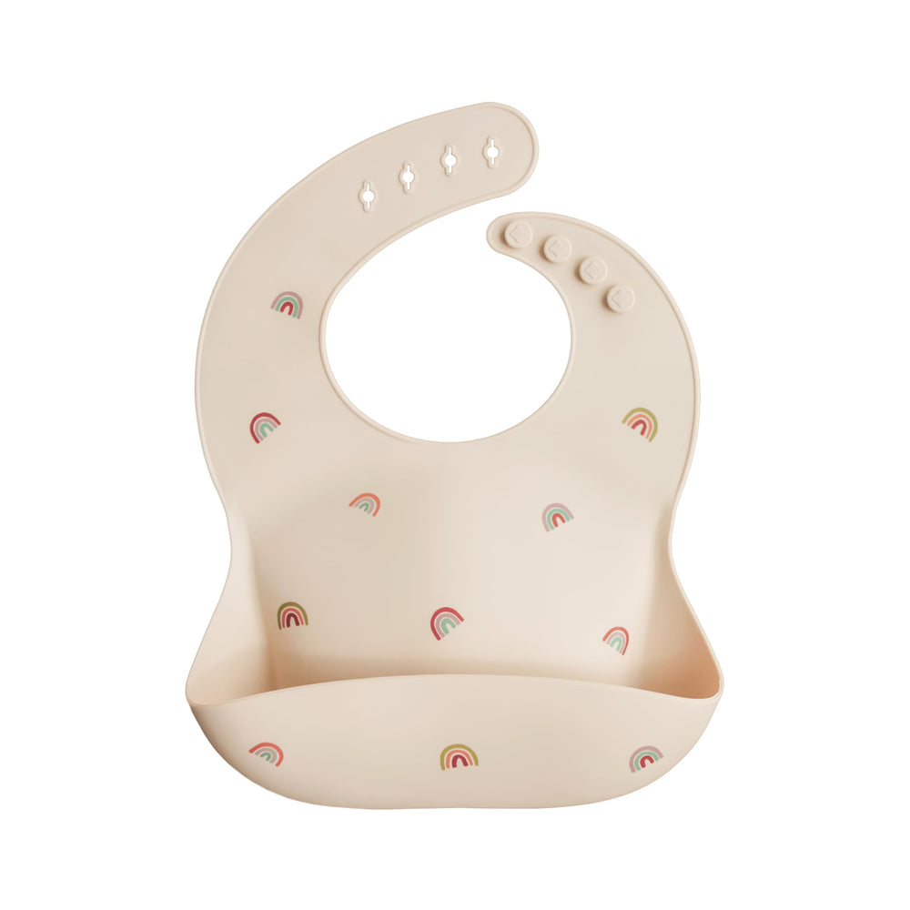 Mushie rainbow adjustable neck silicone baby bib for meals
